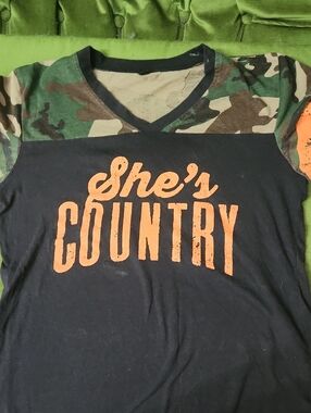 Jason Aldean She's Country Graphic Tee - Black with Camo Sleeves